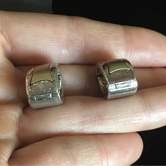 VINTAGE Monet Gold and Silver Tone Clip On Earrings - Picture 9 of 11